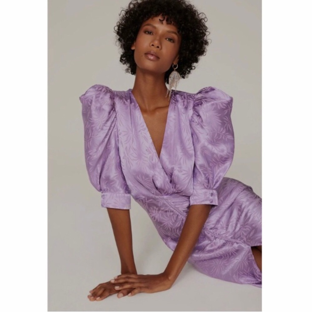 Ronny Kobo Ariana Silk Blend Puff Sleeve Dress